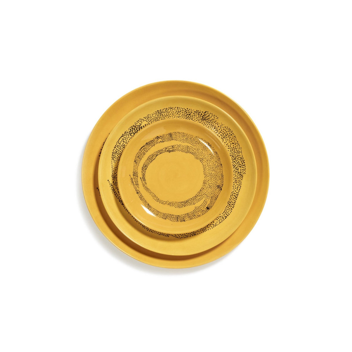 Ottolenghi for Serax Feast collection; extra small plate, with sunny yellow swirl-dots black design.