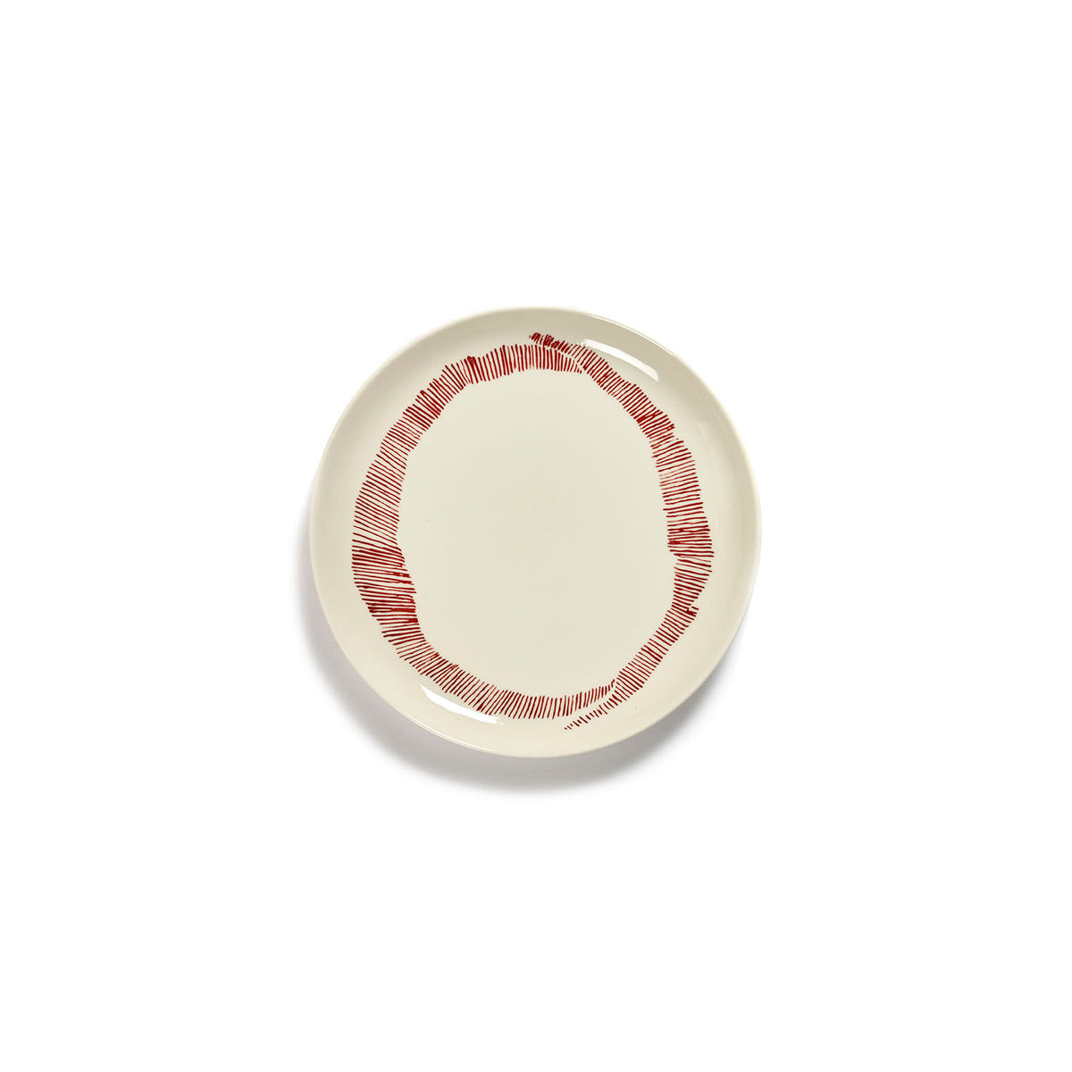 Ottolenghi for Serax Feast collection; medium plate, with white swirl-stripes red design.