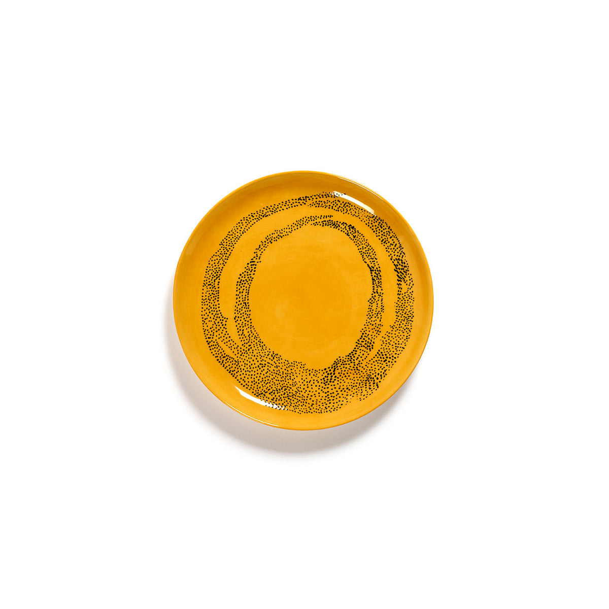 Ottolenghi for Serax Feast collection; medium plate, with sunny yellow swirl-dots black design.