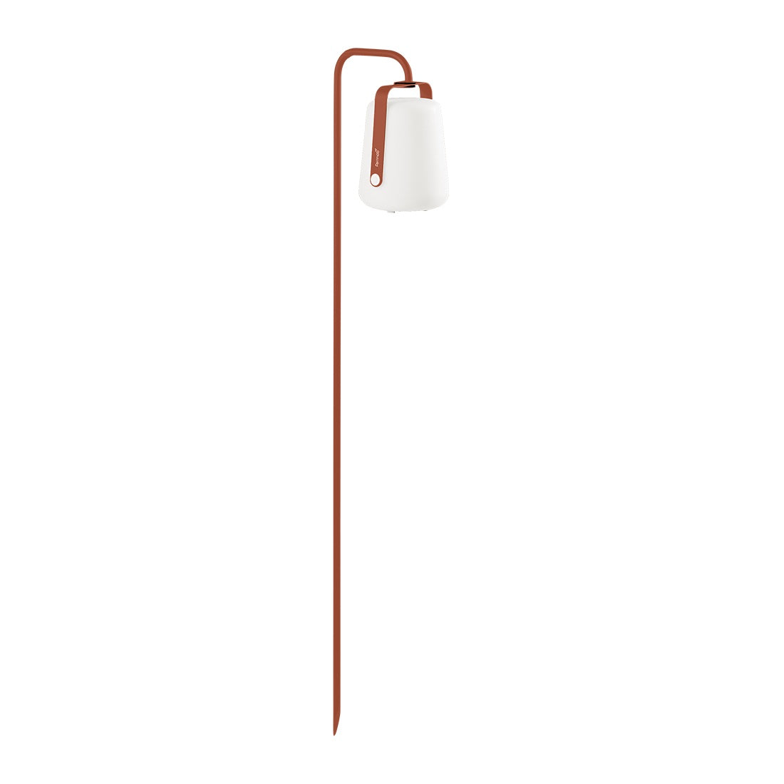 Fermob Balad Spike Stand in Red Ochre with a Fermob Lamp in Red ochre attached.