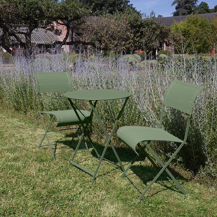 Batyline Outdoor Fabric on Fermob Dune Premium Chairs, in a Cactus colourway.