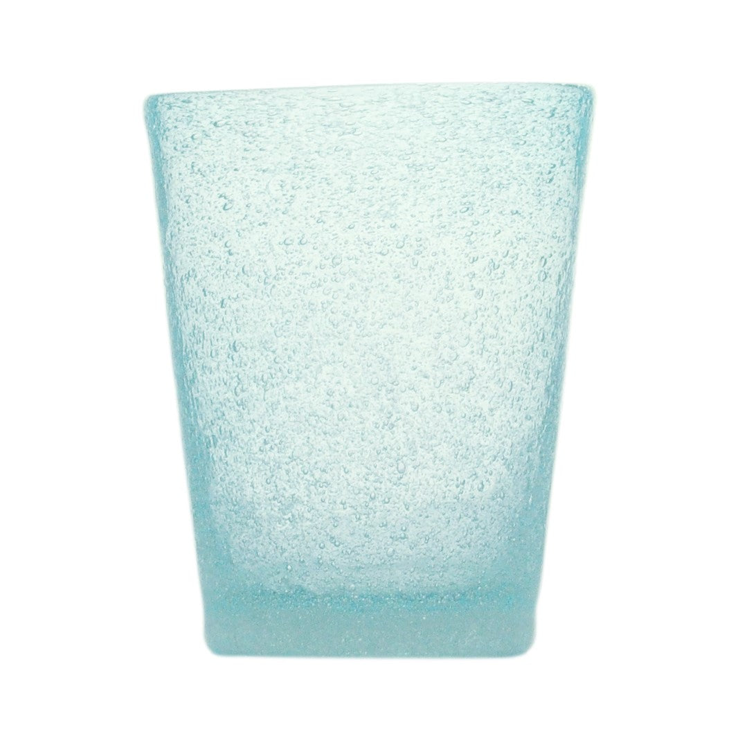 Cheerful, versatile coloured drinking glasses from Memento in Italy. For summer entertaining and everyday use. Decorative bubbles in the glass itself. Colour: Light Blue
