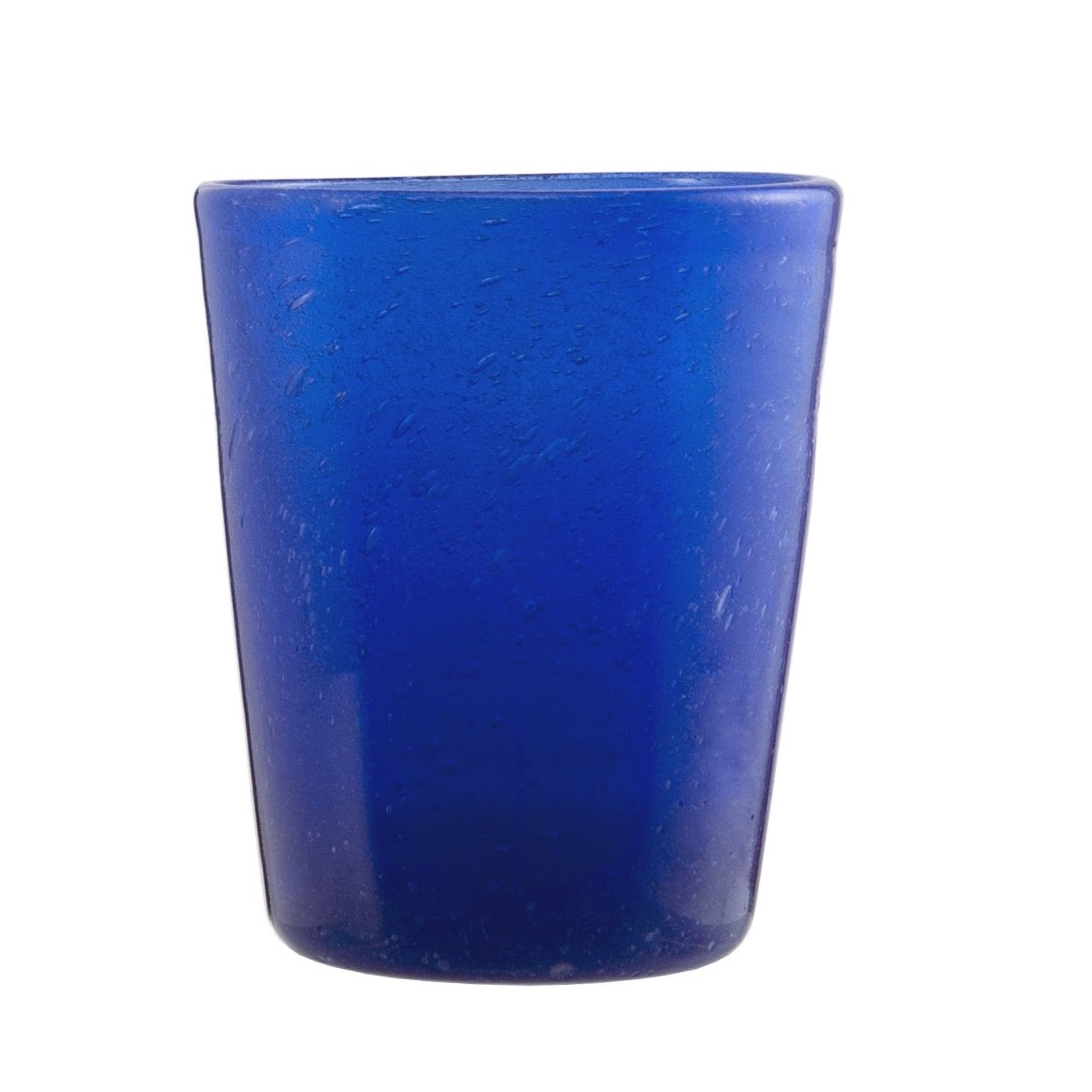 Cheerful, versatile coloured drinking glasses from Memento in Italy. For summer entertaining and everyday use. Decorative bubbles in the glass itself.  Colour: Cobalt Blue