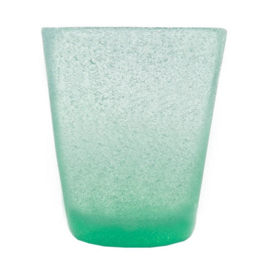 Cheerful, versatile coloured drinking glasses from Memento in Italy. For summer entertaining and everyday use. Decorative bubbles in the glass itself.  Colour: Jade