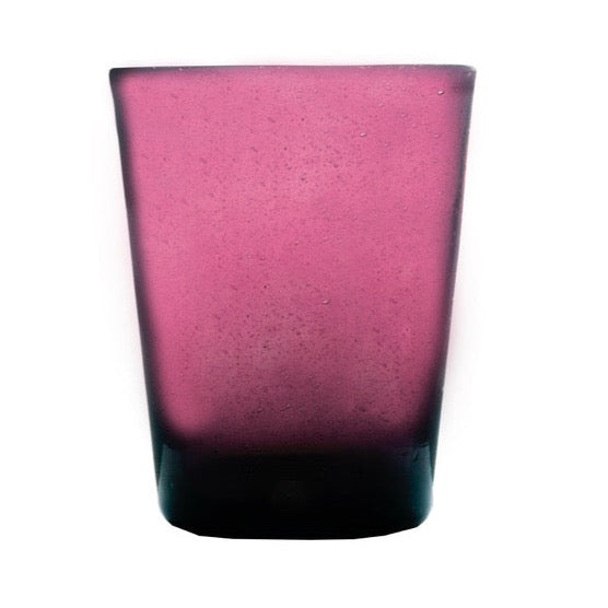 Cheerful, versatile coloured drinking glasses from Memento in Italy. For summer entertaining and everyday use. Decorative bubbles in the glass itself.  Colour: Purple