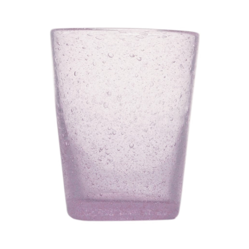 Cheerful, versatile coloured drinking glasses from Memento in Italy. For summer entertaining and everyday use. Decorative bubbles in the glass itself. Colour: Mauve