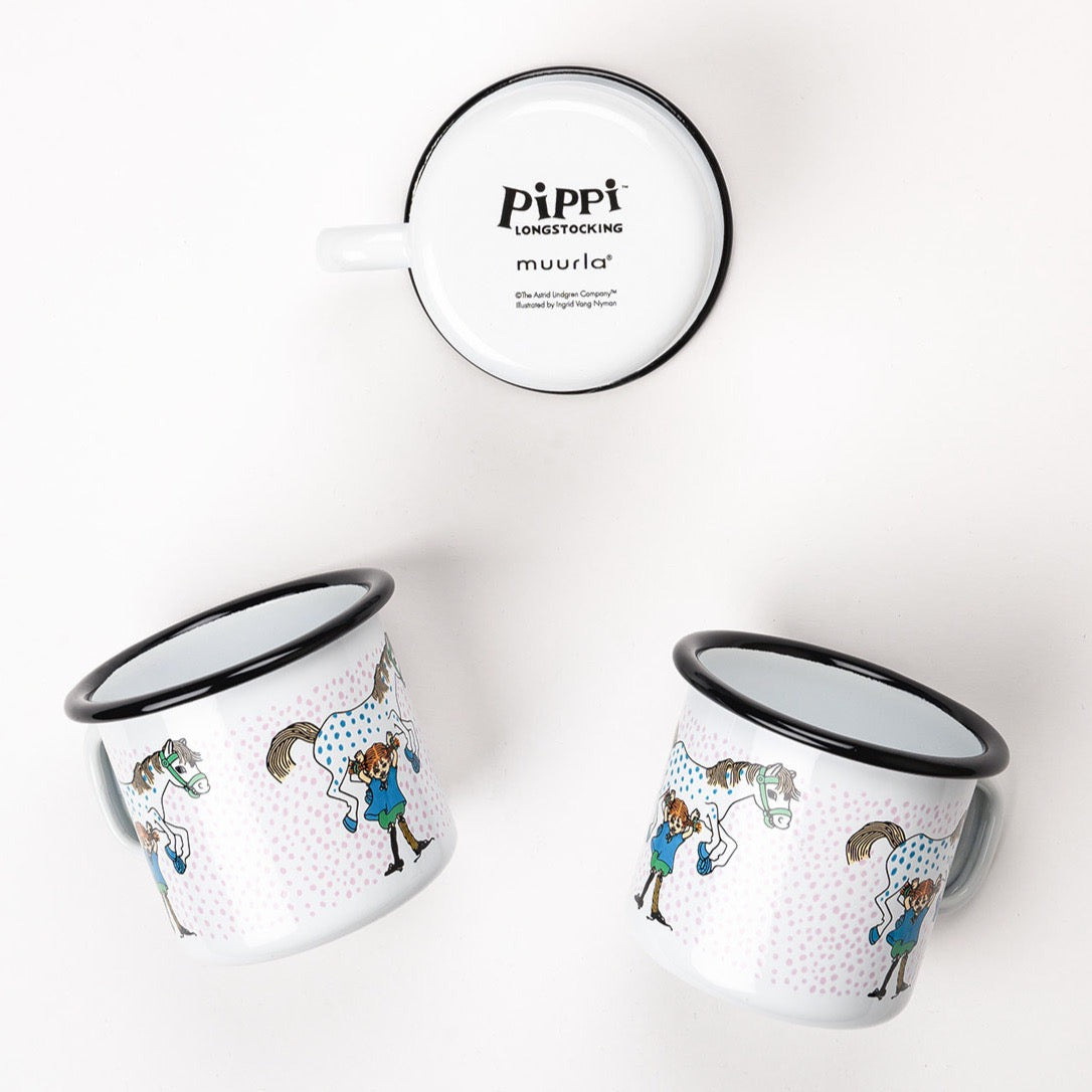 MUURLA | Pippi Longstocking | Enamel Mug | Pippi and the Horse | 2.5dl