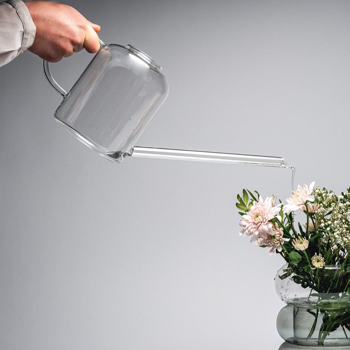 Muurla Design Glass Watering Can 0.3L.  Made in Toughened Borosilicate Glass.  