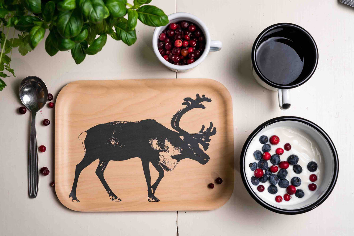 Muurla Design The Moose Tray together with breakfast bowls of yoghert, berries and a cup of coffee