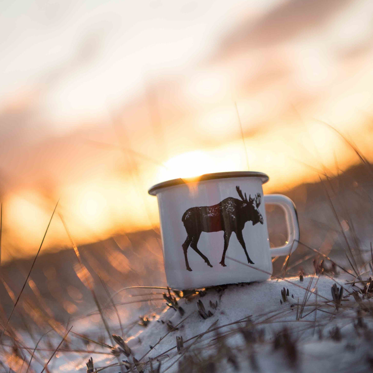 Muurla Design The Moose Mug outside in the snow