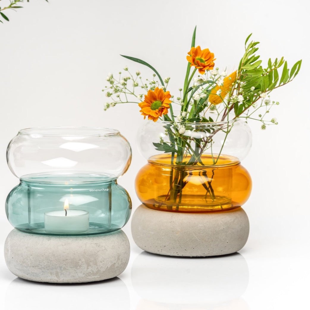 MUURLA | Mini Bagel | Vase / Candle Lantern | Lake Blue | Height 12cm
