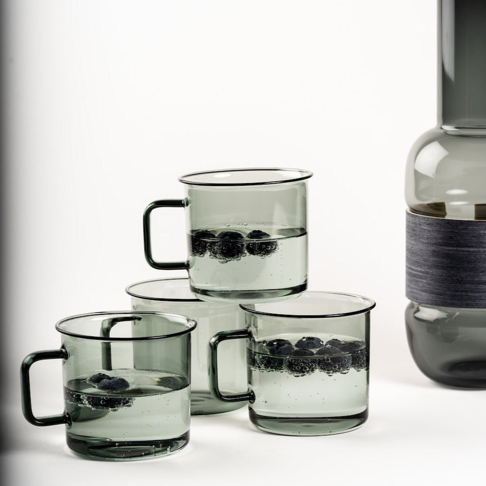 MUURLA | Glass Mug, for Hot or Cold Drinks | 35cl | Grey