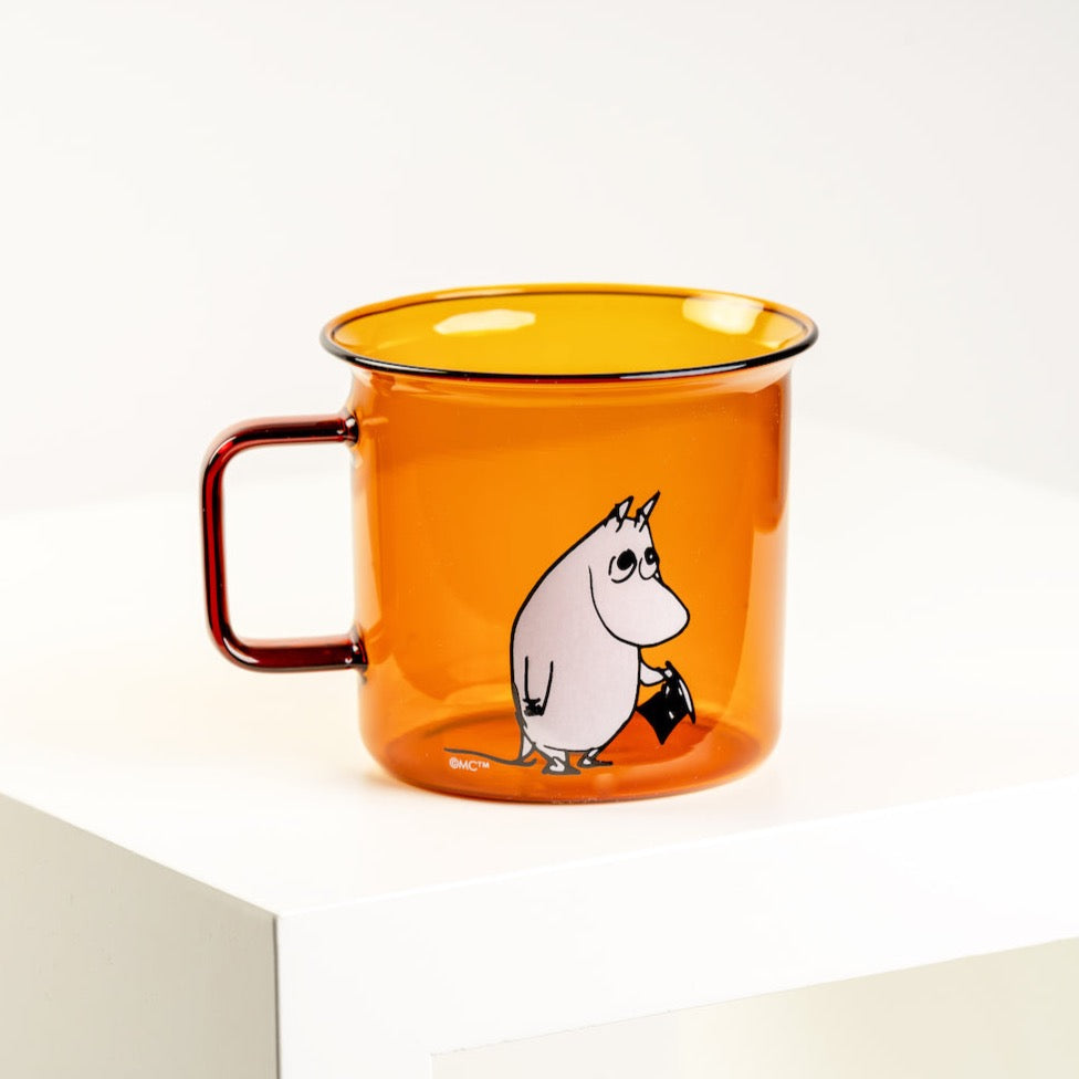 Moominpappa Glass Mug in Amber by Muurla of Finland 