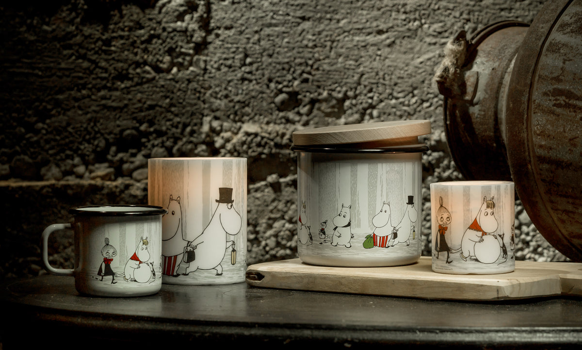 MUURLA | Moomin | Winter Trip | Enamel Storage Jar with Wooden Lid | 12cm