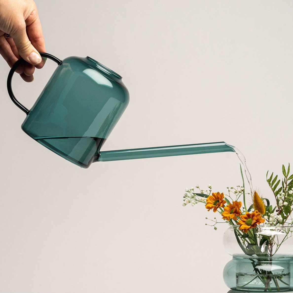 Muurla Watering Can 0.8L in Teal.  Made in Borosilicate Glass