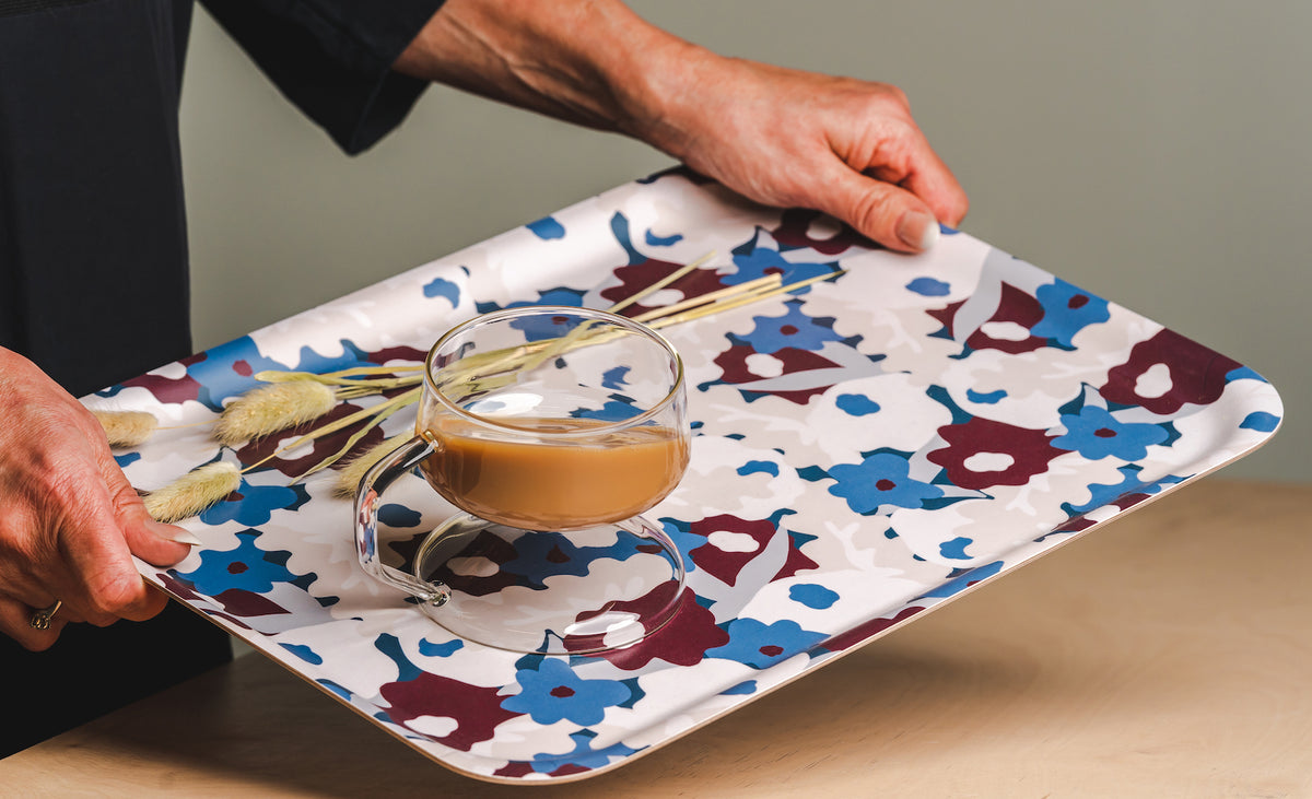 Flower Field Muurla Design Won&#39;t Slip Tray.  Non-Slip Tray Made in Finland from Finnish Birch