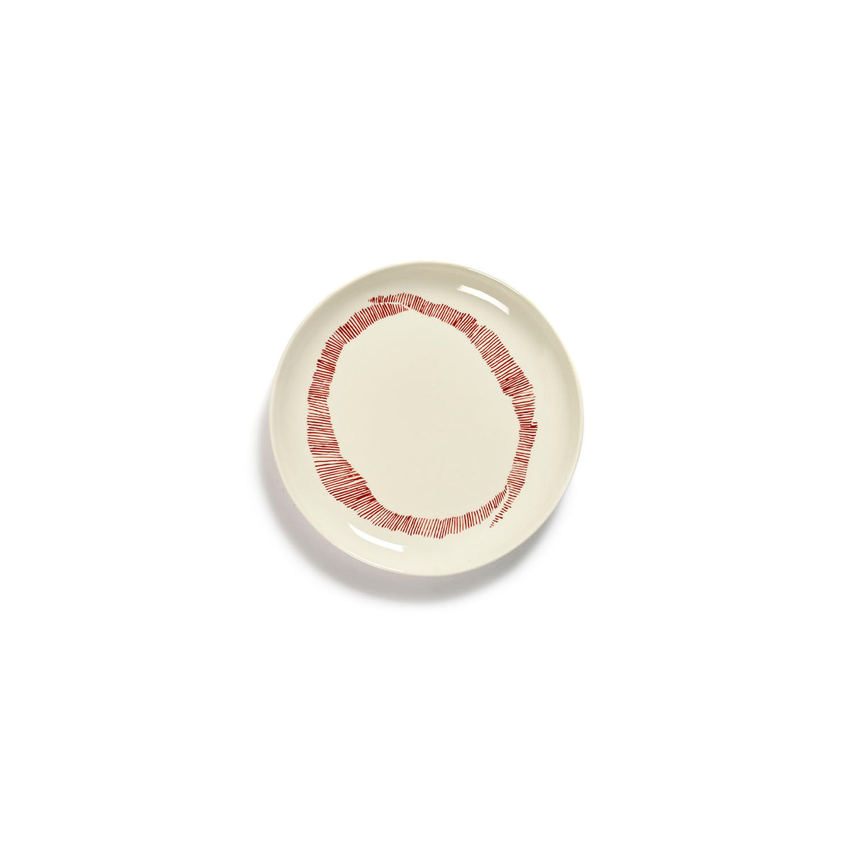 Ottolenghi for Serax Feast collection; small plate, with white swirl-stripes red design.