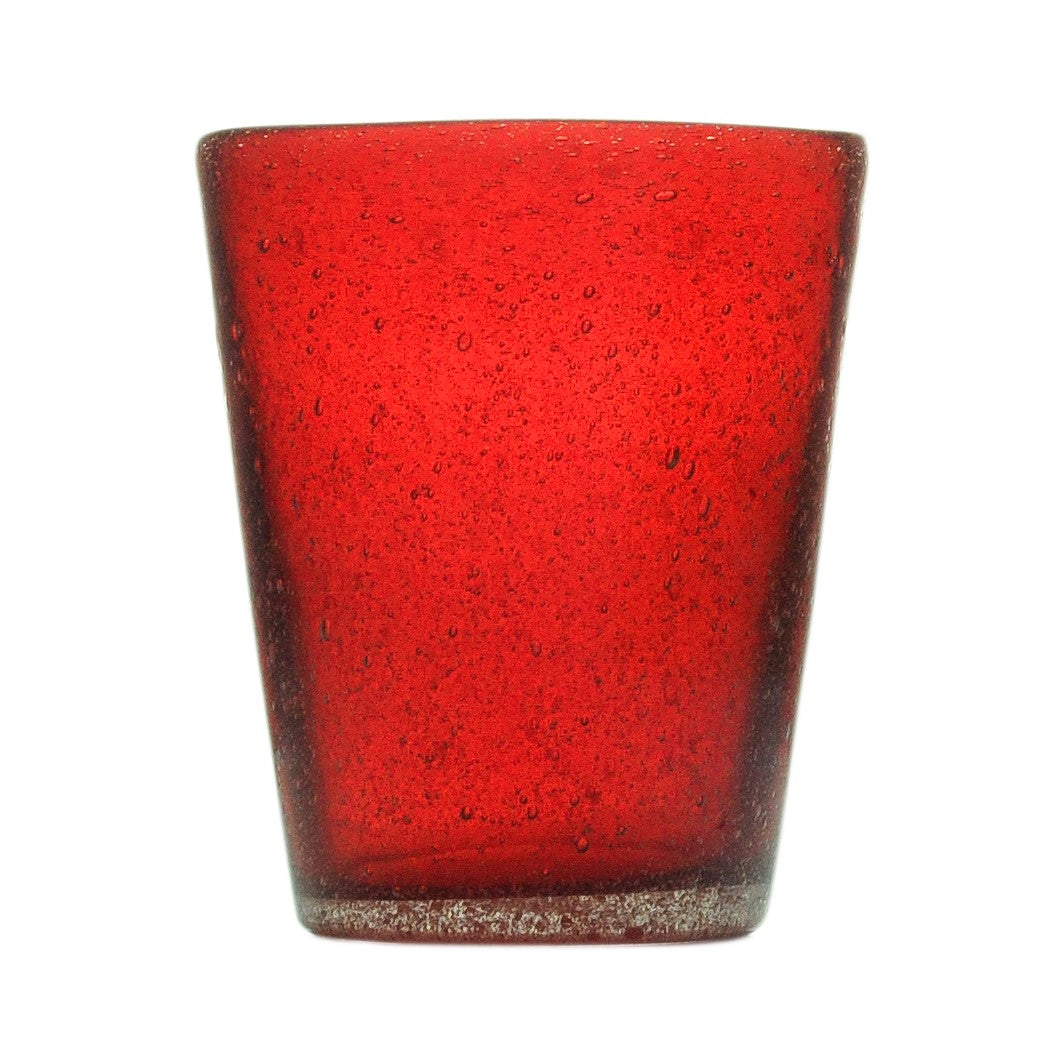 Cheerful, versatile coloured drinking glasses from Memento in Italy. For summer entertaining and everyday use. Decorative bubbles in the glass itself.  Colour: Red
