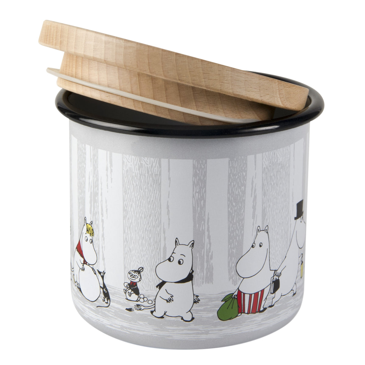 MUURLA | Moomin | Winter Trip | Enamel Storage Jar with Wooden Lid | 12cm
